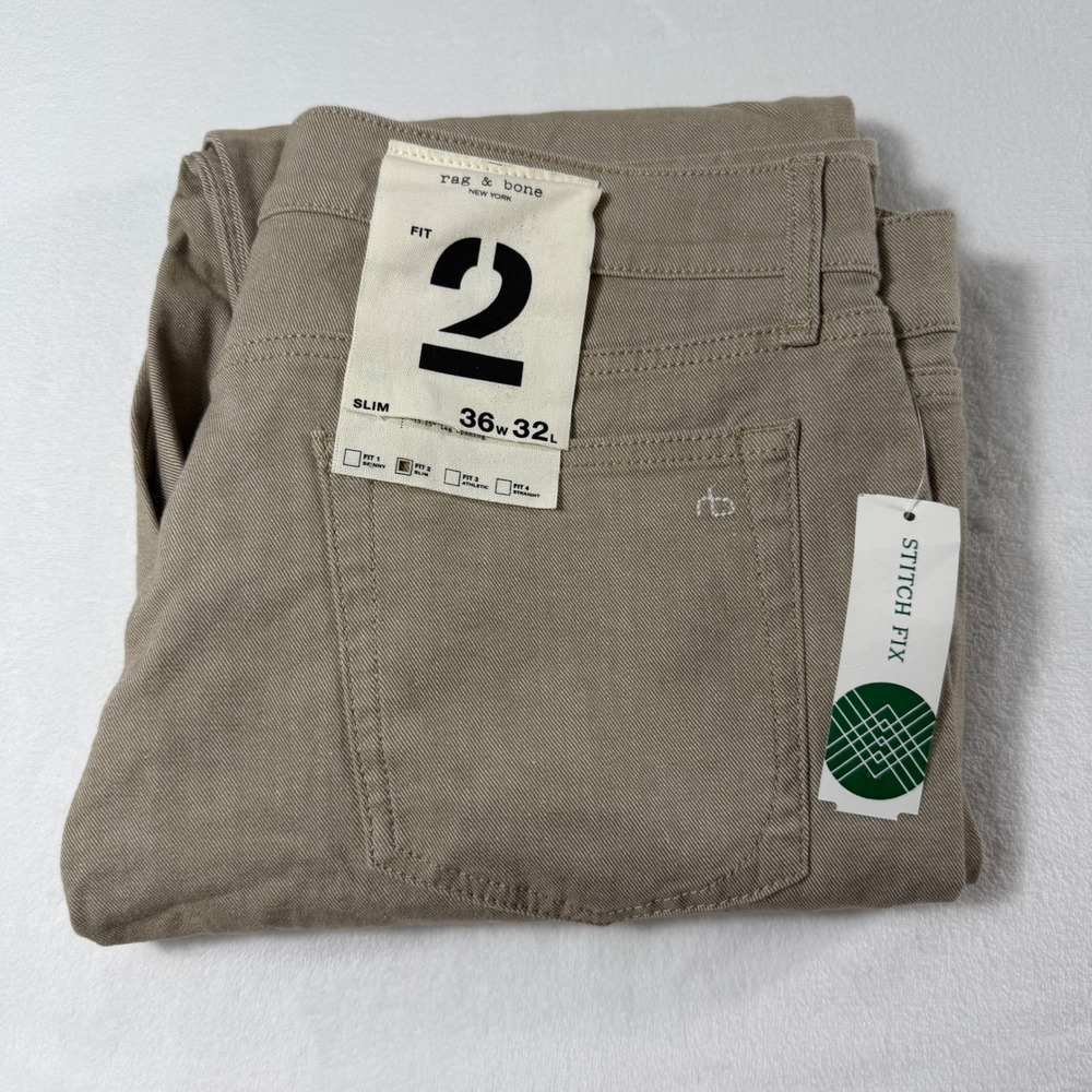 Rag & Bone Fit 2 Slim Pants Mens 36x32 Beige Authentic Stretch Button Fly NWT